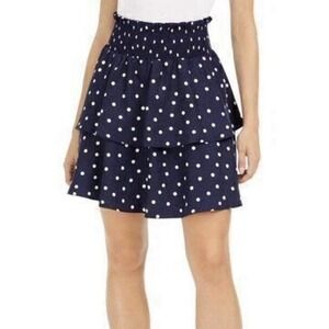 Maison Jules Smocked Ruffled Polka Dot Julie Mini Skirt Size XL Navy White NWT‎